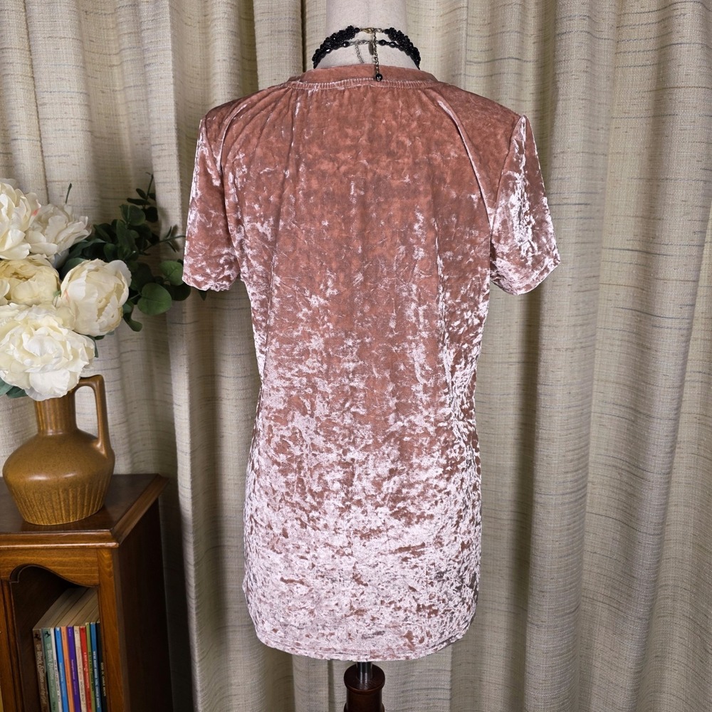 Pol Crushed Velvet V Neck Top Size L Pink Boho Whimsigoth Fairy Barbiecore Basic - Picture 8 of 11